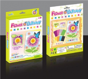 Mosaic number paste puzzle - Flowers and butterflies